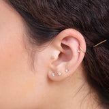 Trinity Beaded Cluster Flat Back Stud Earrings in Solid 14k Yellow Gold