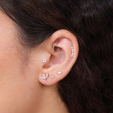 Diamond Constellation Ear Climber Flat Back Stud Earrings in Solid 14k Yellow Gold