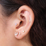 Diamond Constellation Ear Climber Flat Back Stud Earrings in Solid 14k White Gold