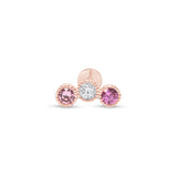 Triple Tourmaline Flat Back Stud Earrings Milgrain Set in Solid 14k Rose Gold