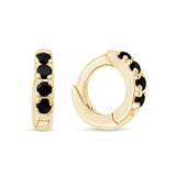 Black Onyx Pavé Studded Huggie Earring in Solid 14k Yellow Gold