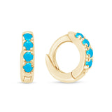 Turquoise Pavé Studded Huggie Hoop in Solid 14k Yellow Gold