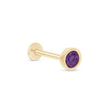 Round Amethyst Flat Back Stud Earrings Bezel Set in Solid 14k Yellow Gold