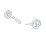 Oval Gemstone Flat Back Stud Earrings in Bezel Set in Solid 14k White Gold