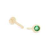Oval Emerald Flat Back Stud Earrings Bezel Set in Solid 14k Yellow Gold