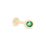 Oval Emerald Flat Back Stud Earrings Bezel Set in Solid 14k Yellow Gold