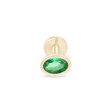 Oval Emerald Flat Back Stud Earrings Bezel Set in Solid 14k Yellow Gold