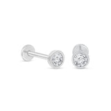 Natural Diamond Flat Back Stud Earrings Bezel Set in Solid 14k White Gold