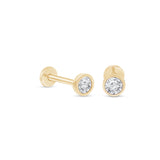 Natural Diamond Flat Back Stud Earrings Bezel Set in Solid 14k Yellow Gold