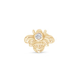 Cubic Zirconia Bee Flat Back Stud Earrings in Solid 14k Yellow Gold