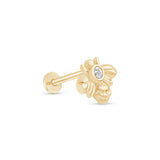 Cubic Zirconia Bee Flat Back Stud Earrings in Solid 14k Yellow Gold