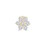 Seven Diamond Flower Flat Back Stud Earrings in Solid 14k Yellow Gold