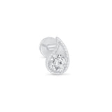 Diamond Paisley Flat Back Stud Earrings Milgrain Set in Solid 14k White Gold