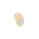 Diamond Paisley Flat Back Stud Earrings Milgrain Set in Solid 14k Yellow Gold