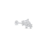 Diamond Three Flower Garland Flat Back Stud Earrings in Solid 14k White Gold