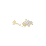 Diamond Three Flower Garland Flat Back Stud Earrings in Solid 14k Yellow Gold