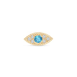 Blue Topaz Evil Eye Flat Back Stud Earrings in Solid 14k Yellow Gold