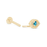 Blue Topaz Evil Eye Flat Back Stud Earrings in Solid 14k Yellow Gold