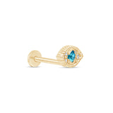 Blue Topaz Evil Eye Flat Back Stud Earrings in Solid 14k Yellow Gold