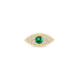 Emerald Evil Eye Flat Back Stud Earrings in Solid 14k Yellow Gold