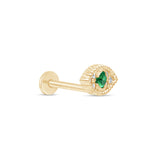 Emerald Evil Eye Flat Back Stud Earrings in Solid 14k Yellow Gold