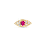 Ruby Evil Eye Flat Back Stud Earrings in Solid 14k Yellow Gold