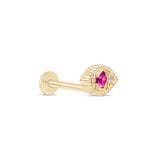 Ruby Evil Eye Flat Back Stud Earrings in Solid 14k Yellow Gold