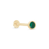 Emerald Flat Back Stud Earrings Milgrain Set in Solid 14k Yellow Gold