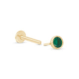 Emerald Flat Back Stud Earrings Milgrain Set in Solid 14k Yellow Gold