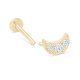 Gemstone Studded Crescent Moon Flat Back Stud Earrings in Solid 14k Yellow Gold