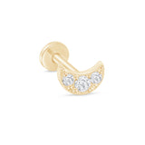 Gemstone Studded Crescent Moon Flat Back Stud Earrings in Solid 14k Yellow Gold