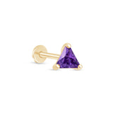 Triangle Cut Amethyst Flat Back Stud Earrings in Solid 14k Yellow Gold