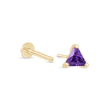 Triangle Cut Amethyst Flat Back Stud Earrings in Solid 14k Yellow Gold