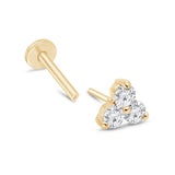 Diamond Trinity Cluster Flat Back Stud Earrings in Solid 14k Yellow Gold