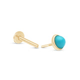 Round Turquoise Cabochon Flat Back Stud Earrings Bezel Set in Solid 14k Yellow Gold