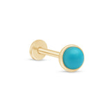 Round Turquoise Cabochon Flat Back Stud Earrings Bezel Set in Solid 14k Yellow Gold