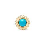 Round Turquoise Cabochon Flat Back Stud Earrings in Braided Bezel Set in Solid 14k Yellow Gold