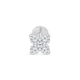 Diamond Four Petal Flower Flat Back Stud Earrings in Solid 14k White Gold