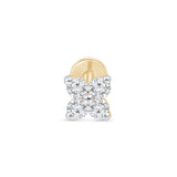 Diamond Four Petal Flower Flat Back Stud Earrings in Solid 14k Yellow Gold