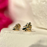 Minimalist Bee Flat Back Stud Earrings in Solid 14k Yellow Gold