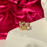 Pink Ruby Bee Flat Back Stud Earrings in Solid 14k Yellow Gold