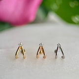 Diamond Double Suspender Flat Back Stud Earrings in Solid 14k White Gold