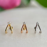 Diamond Double Suspender Flat Back Stud Earrings in Solid 14k Rose Gold