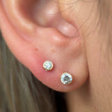 Round Diamond Flat Back Stud Earrings Bezel Set in Solid 14k Yellow Gold