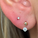 Diamond Threaded Flat Back Stud Earrings in Solid 14k Yellow Gold