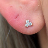 Diamond Trinity Cluster Flat Back Stud Earrings in Solid 14k Rose Gold