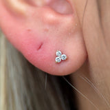 Diamond Trinity Cluster Flat Back Stud Earrings in Solid 14k Yellow Gold