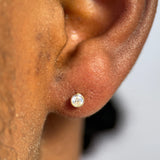 Round Gemstone Flat Back Stud Earrings Bezel Set in Solid 14k White Gold