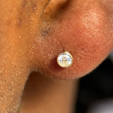 Round Gemstone Flat Back Stud Earrings Bezel Set in Solid 14k White Gold