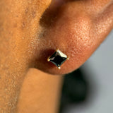 Black Onyx Princess Cut Flat Back Stud Earrings in Solid 14k White Gold